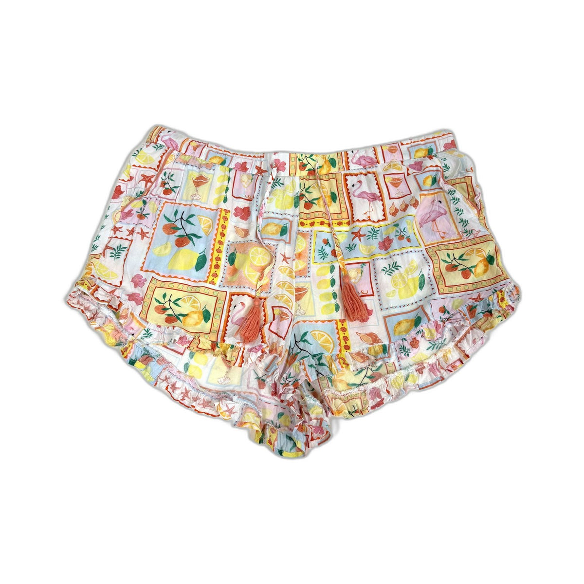 Peter Alexander Womens Floral Print Ruffle Elastic Waist Shorts Size 2 Size 2+