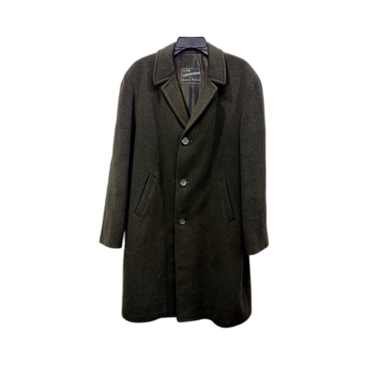 Vintage Leonardo Mens Wool Overcoat Italian Dark Green/Grey Size Large