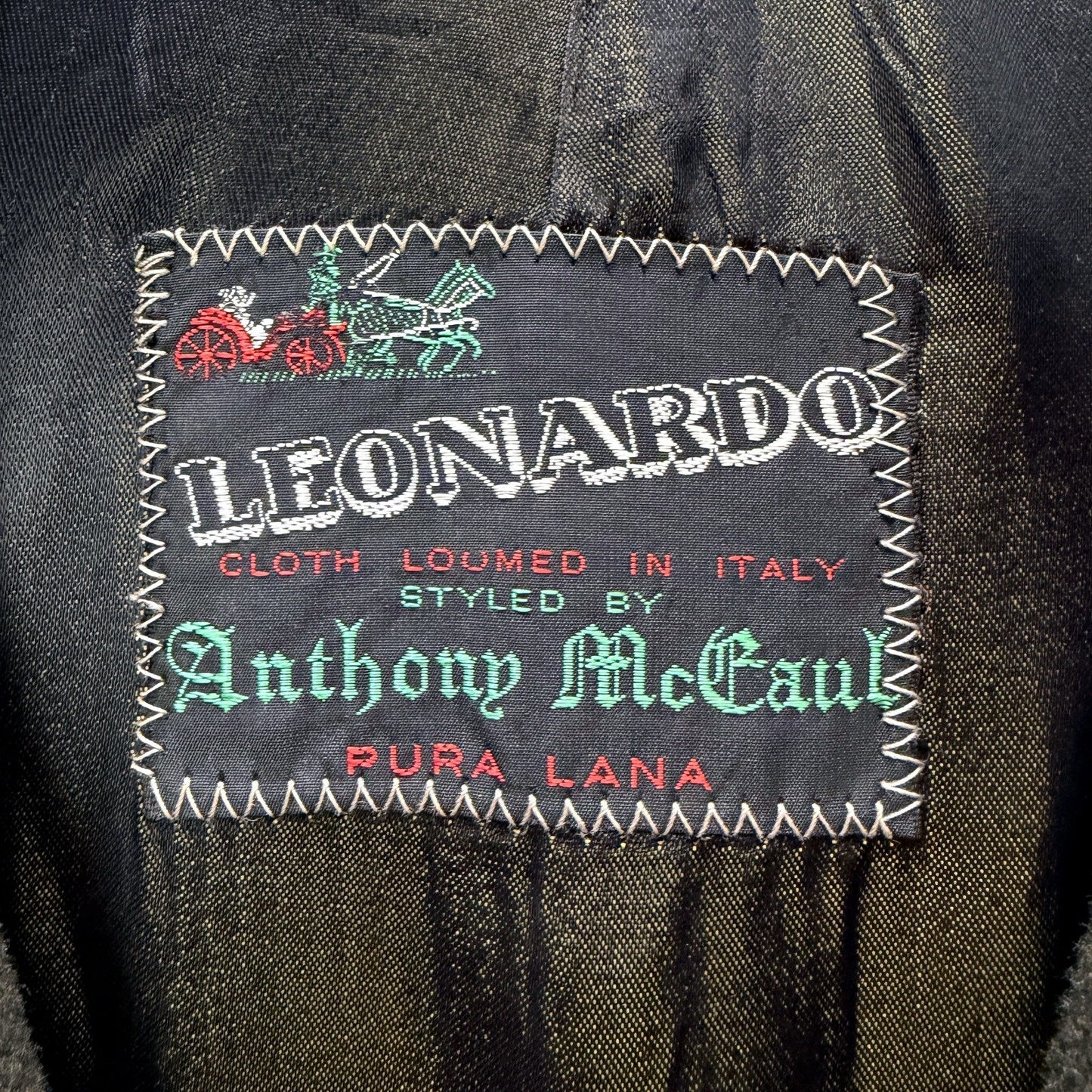 Vintage Leonardo Mens Wool Overcoat Italian Dark Green/Grey Size Large