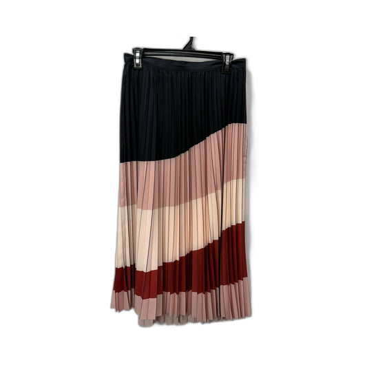 Basque Womens Pleated Midi Skirt Colorblock Elastic Waist Burgundy Multi NEW