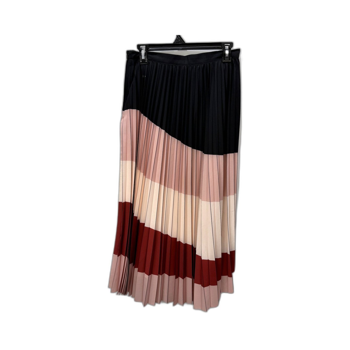Basque Womens Pleated Midi Skirt Colorblock Elastic Waist Burgundy Multi NEW