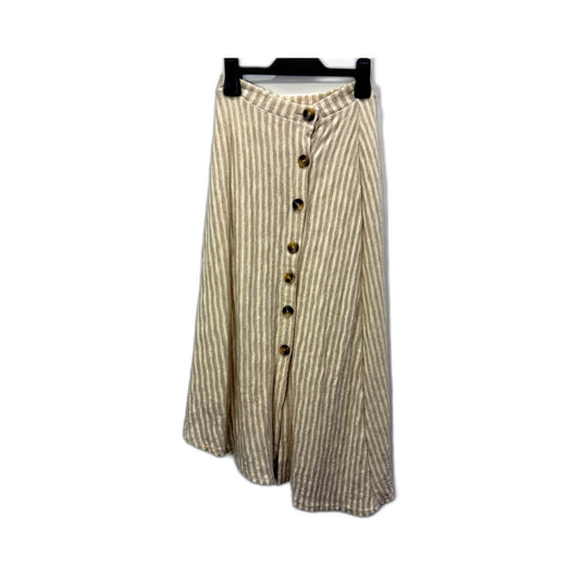 Pull&Bear Womens Striped Midi Skirt Button Front Casual Beige/White Size Small