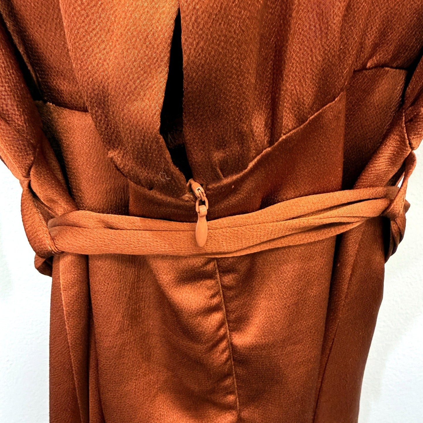 Sheike Womens Suede Belted Robe Midi Dress in Rust Orange Bronze, Size 10