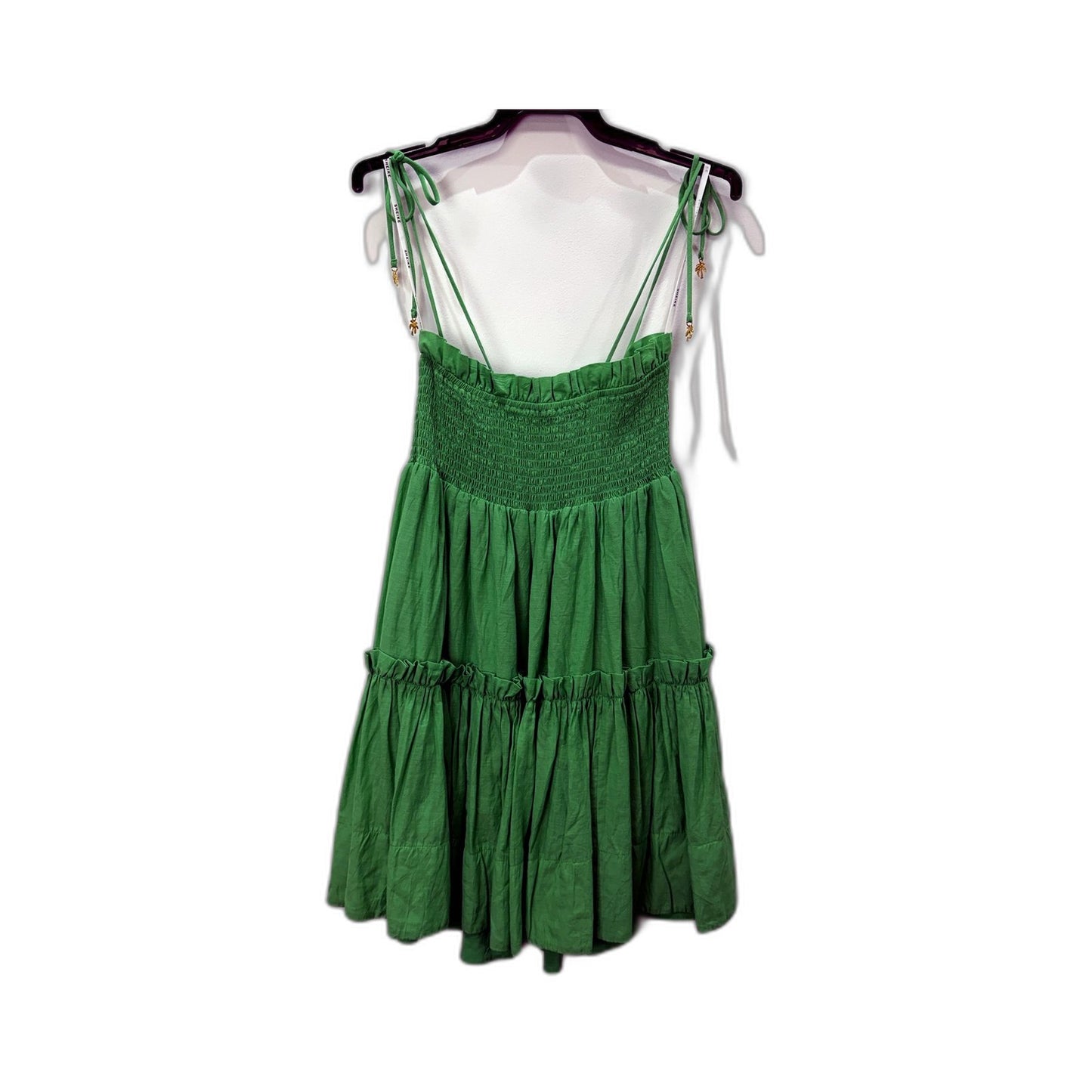 Sheike Womens Tiered Sundress Green Smocked Linen Boho Summer Dress Size 6