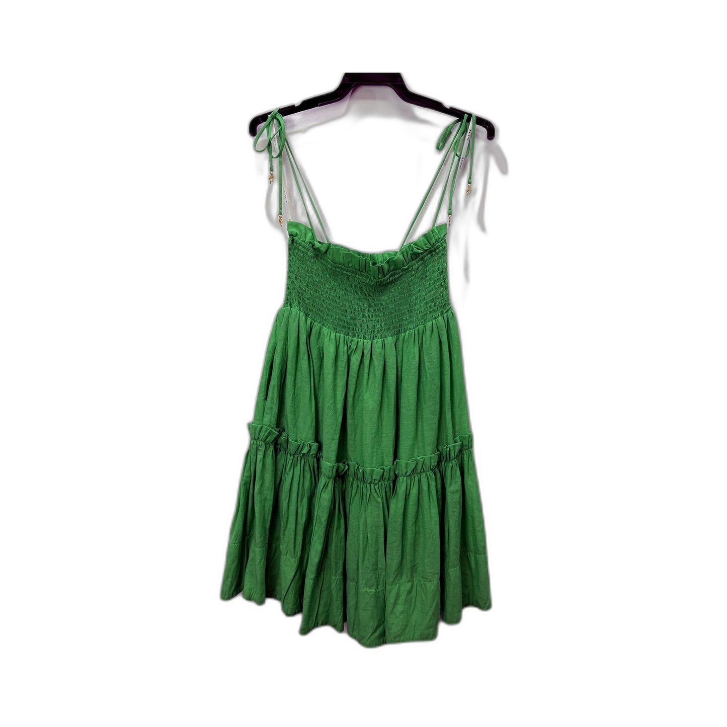 Sheike Womens Tiered Sundress Green Smocked Linen Boho Summer Dress Size 6