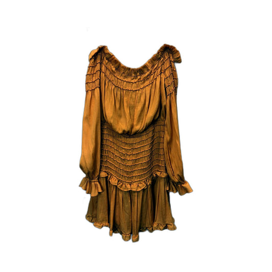 Sheike Womens Off The Shoulder Boho Dress in Mustard Yellow, Size 14