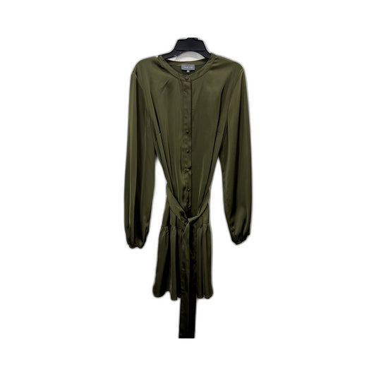 Tokito Womens Button Down Dress Olive Green Ruffle Hem Tie Waist Size 12