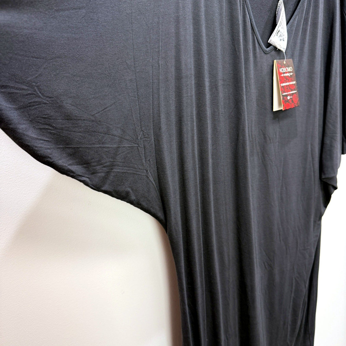 Kobomo Womens Loose Flowy Pullover Dress Dark Grey Bamboo Rayon Size Large NEW