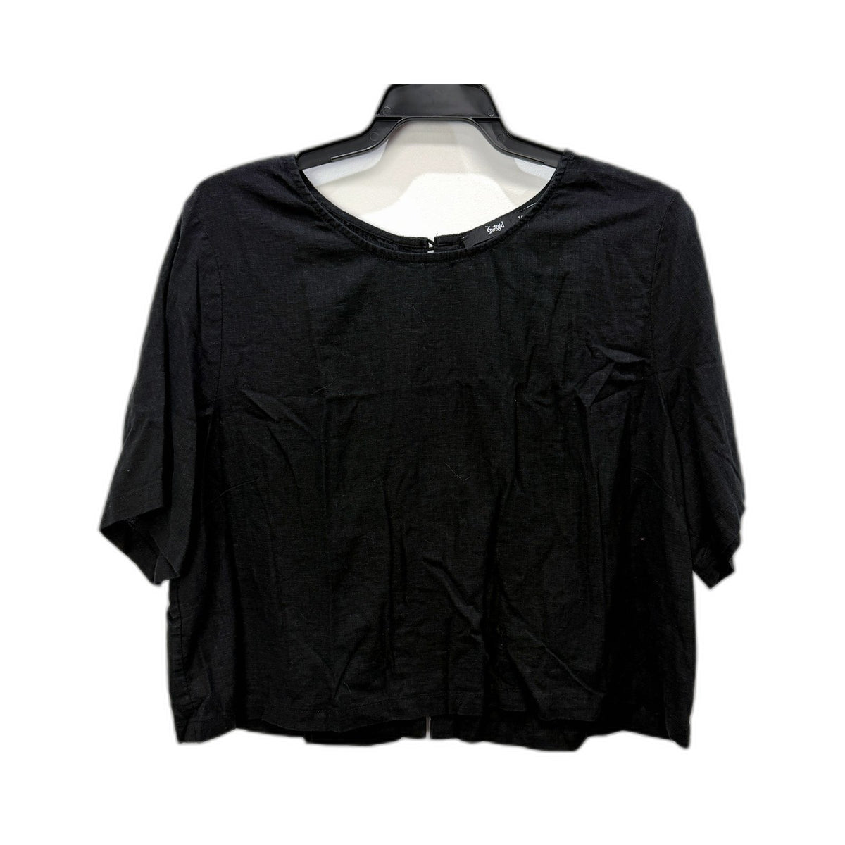 Sportsgirl Womens Black Linen Viscose Crop Top with Button Back, Size 14