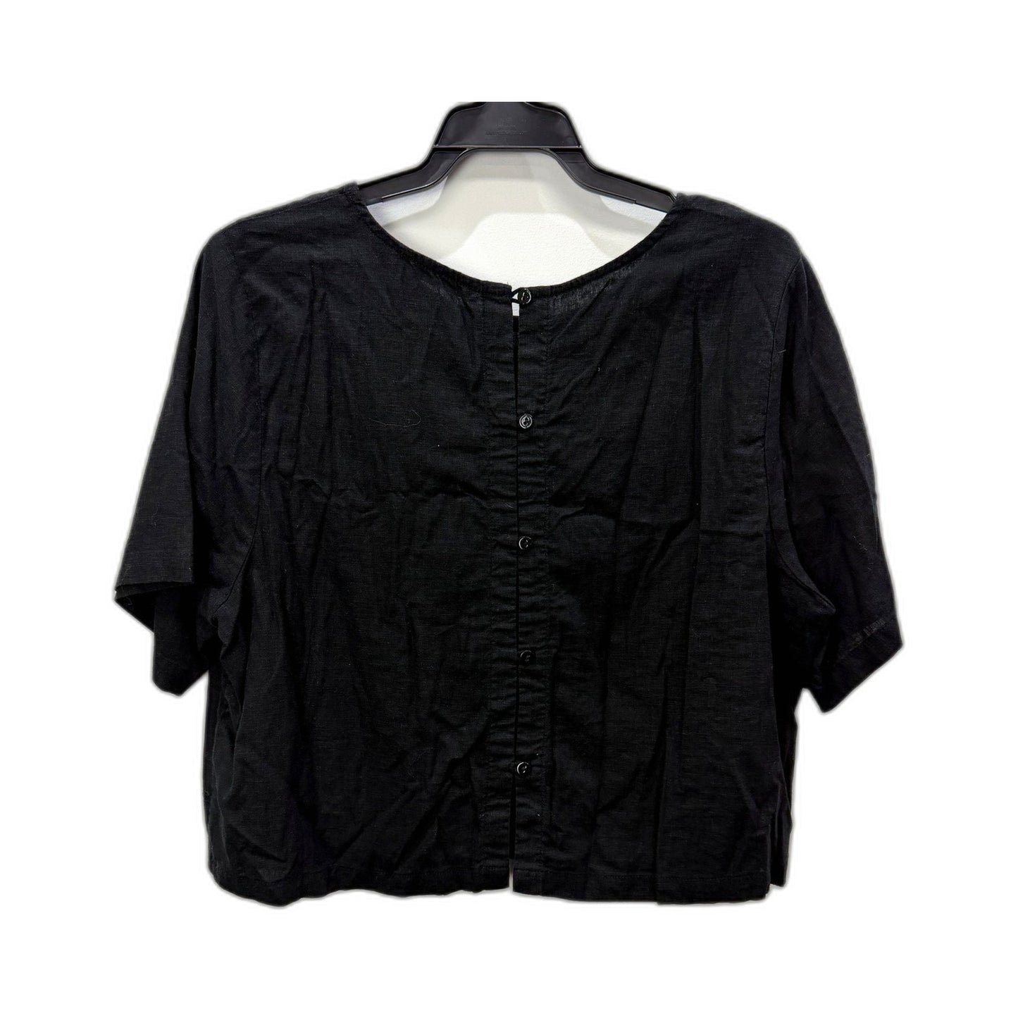 Sportsgirl Womens Black Linen Viscose Crop Top with Button Back, Size 14