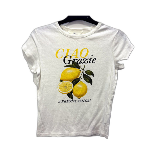 H&M Girls Graphic Print Cotton Elastane T-Shirt for Youth in White Size Youth