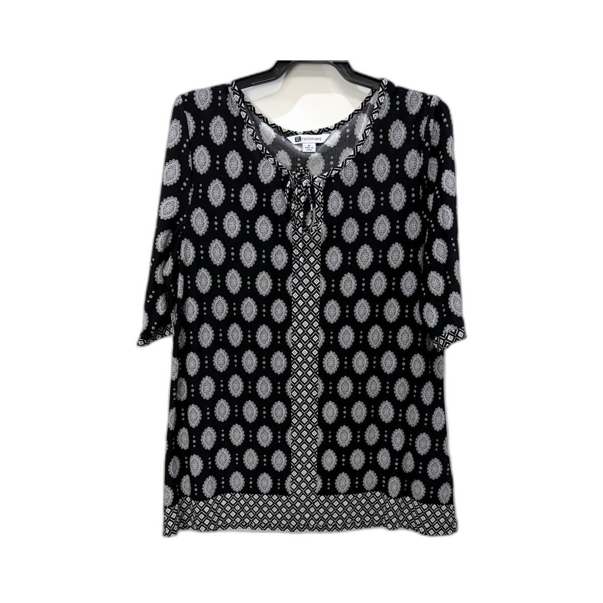 Rockmans Womens Pullover Tunic Black and White Paisley Print Relaxed Fit Size M
