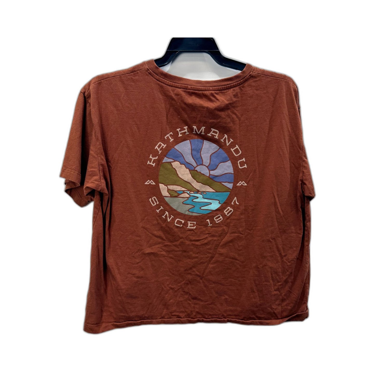 Kathmandu Womens Crop Top Brown Organic Cotton Nature Landscape Graphic Size M