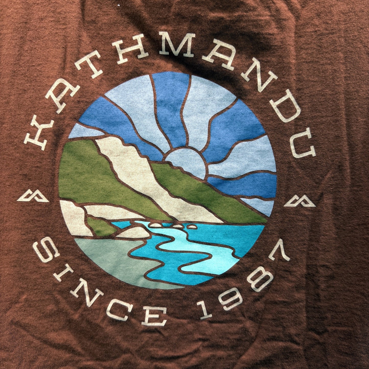 Kathmandu Womens Crop Top Brown Organic Cotton Nature Landscape Graphic Size M
