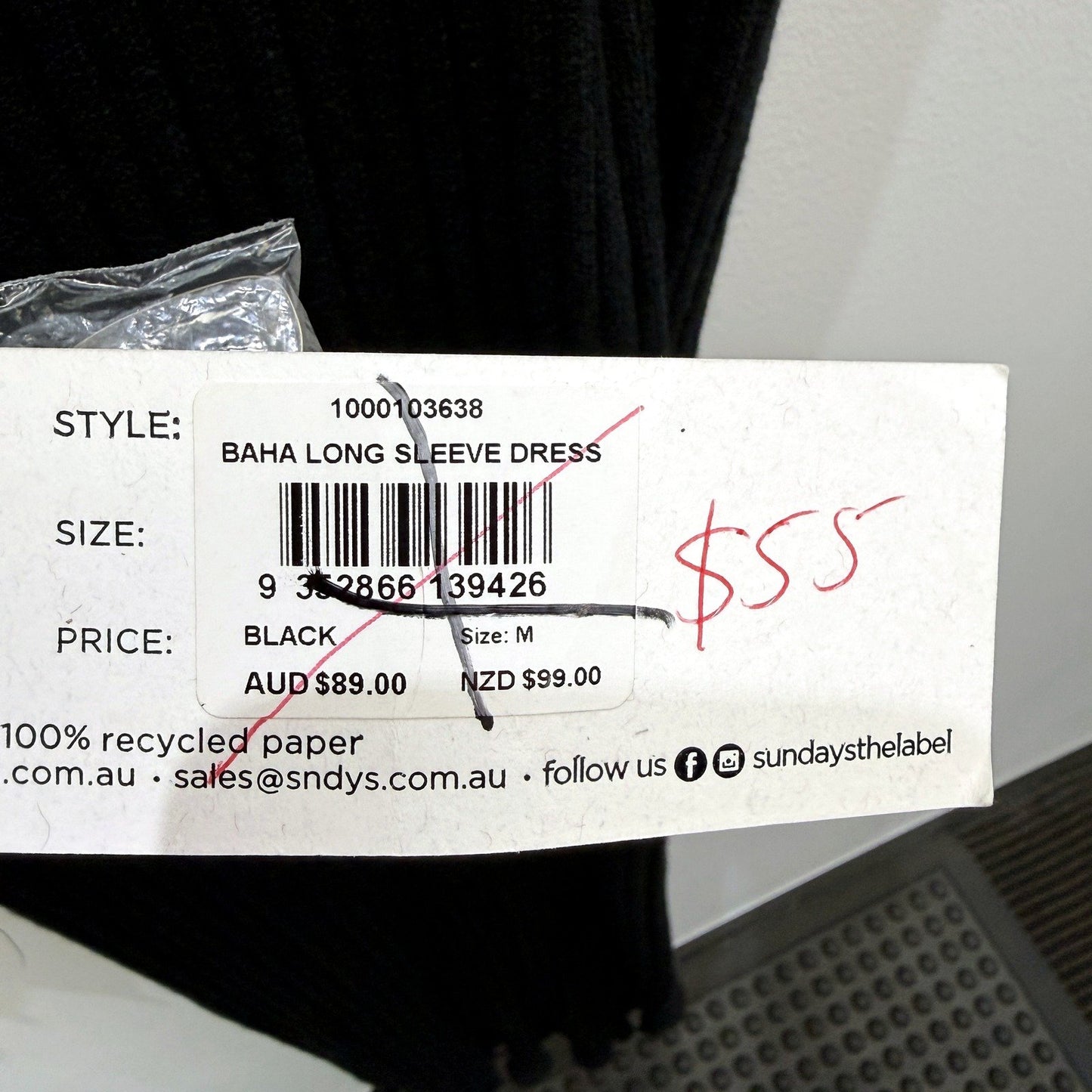 SNDYS Womens Baha Long Sleeve Ribbed Knit Dress in Black, Size M NEW