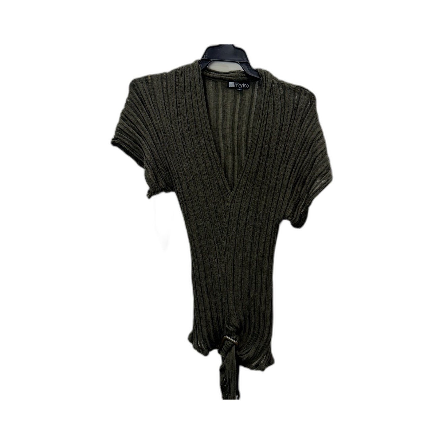 Purely Merino Womens Ribbed Knit Pullover Sweater in Olive Green, Size M