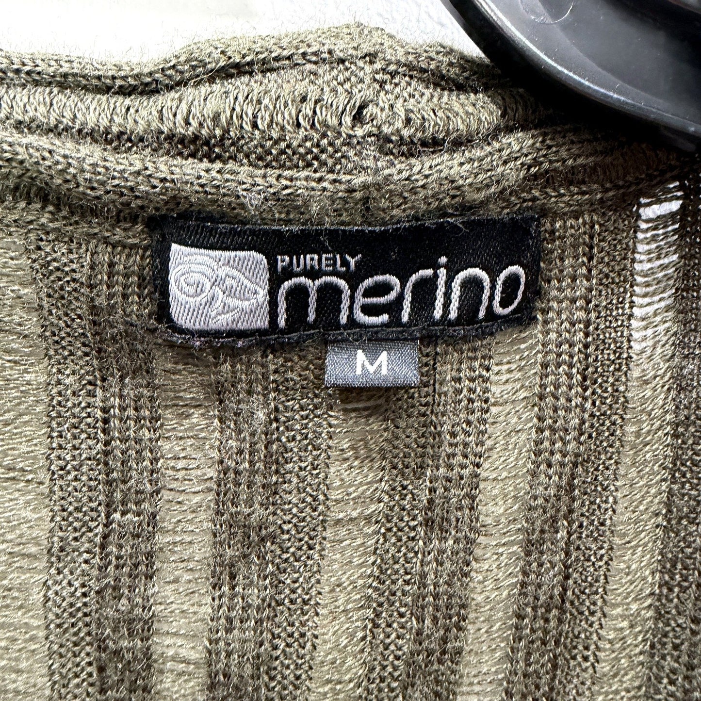Purely Merino Womens Ribbed Knit Pullover Sweater in Olive Green, Size M
