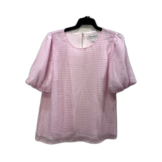 Forever New Womens Plaid Puff Sleeve Blouse Pink and White Checkered Cotton