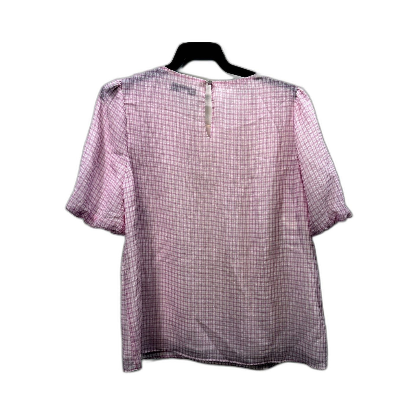 Forever New Womens Plaid Puff Sleeve Blouse Pink and White Checkered Cotton