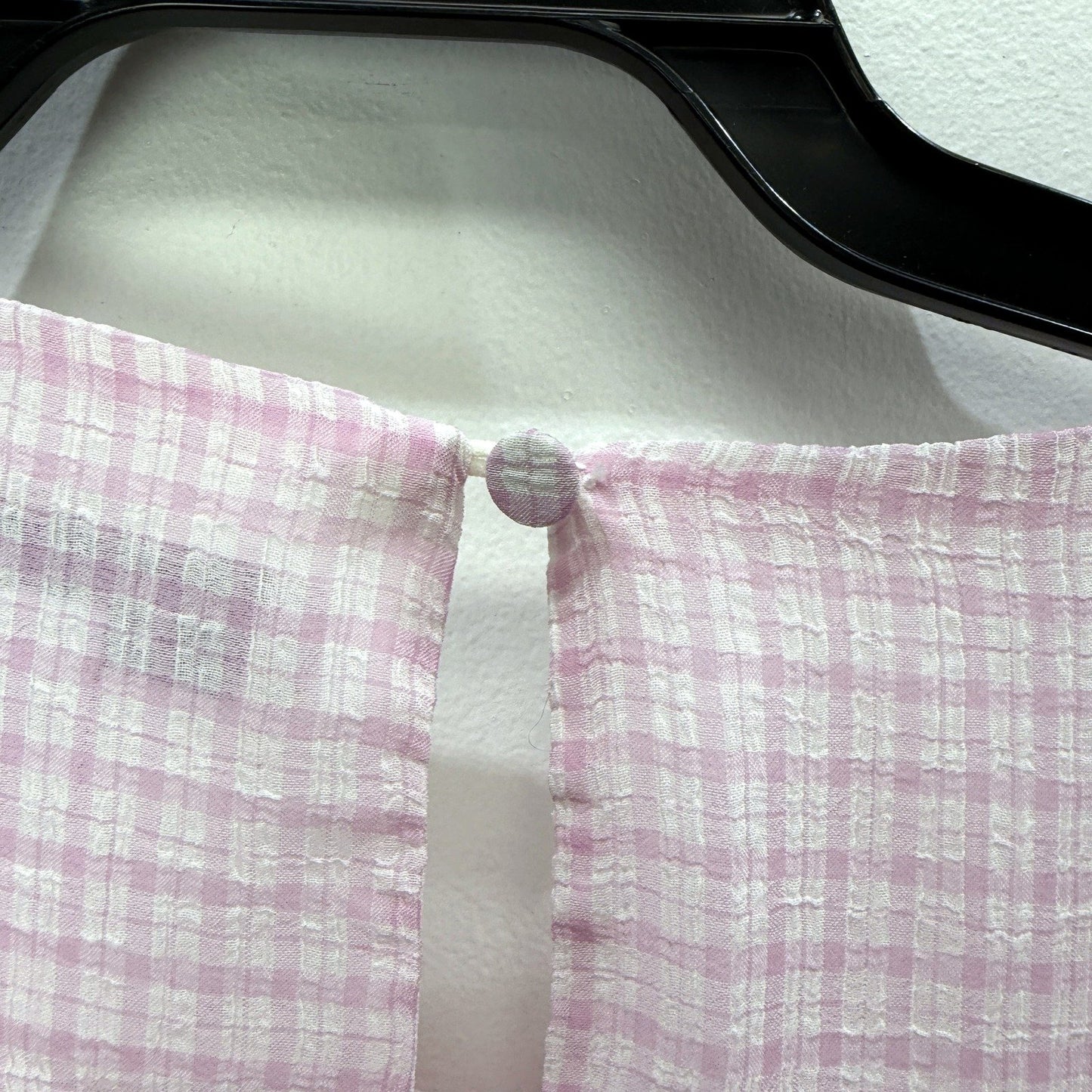 Forever New Womens Plaid Puff Sleeve Blouse Pink and White Checkered Cotton