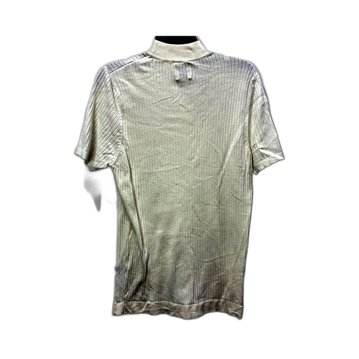 Zara Womens High Neck Knit Shirt Cream/White Ribbed Turtleneck Pullover Size M