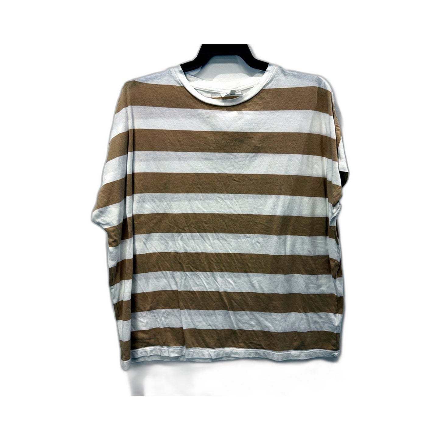 Seed Heritage Womens Striped T-Shirt Casual Cotton Tee White and Brown Size M