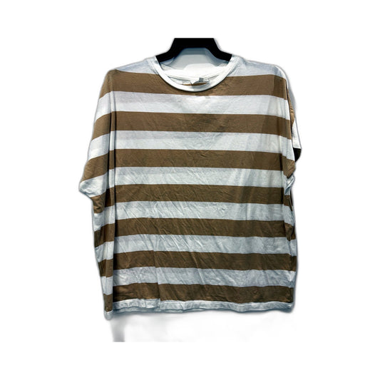 Seed Heritage Womens Striped T-Shirt Casual Cotton Tee White and Brown Size M