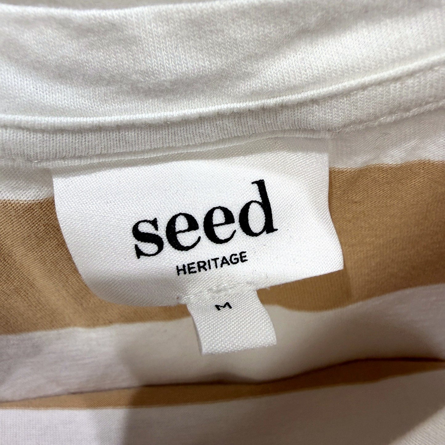 Seed Heritage Womens Striped T-Shirt Casual Cotton Tee White and Brown Size M