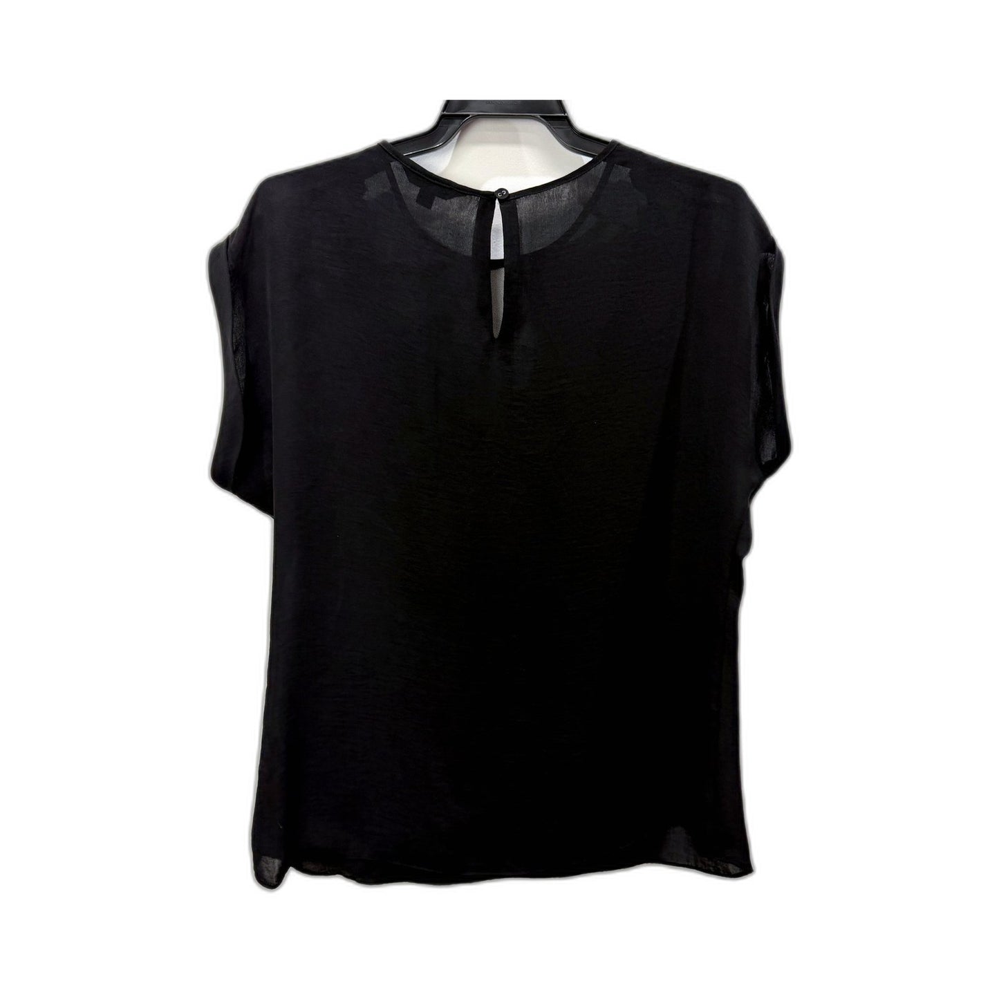Guess Womens Floral Embroidered Mesh and Lace Blouse Black Casual Feminine Size