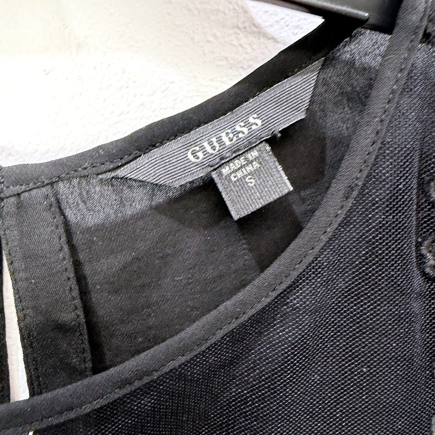 Guess Womens Floral Embroidered Mesh and Lace Blouse Black Casual Feminine Size