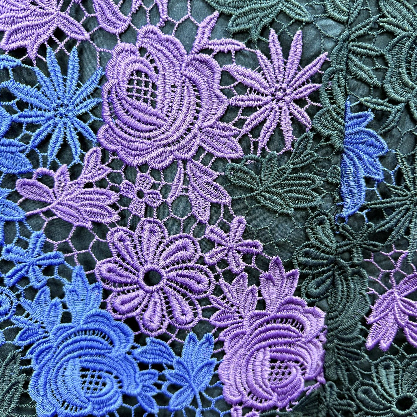 David Lawrence Womens Lace Blouse Navy Purple Floral Short Sleeve Keyhole Back