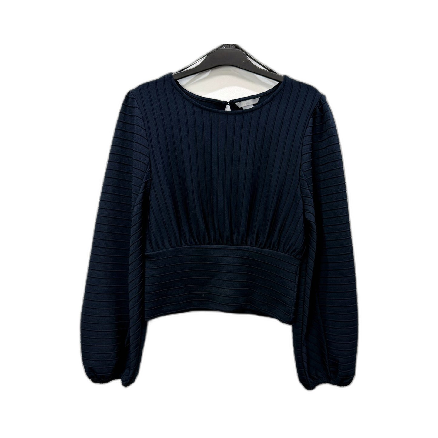 H&M Womens Ribbed Long Puff Sleeve Navy Blue Top for XS Size NEW