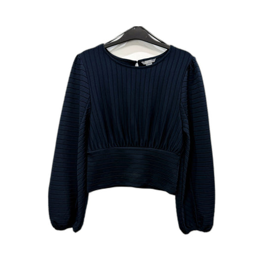 H&M Womens Ribbed Long Puff Sleeve Navy Blue Top for XS Size NEW
