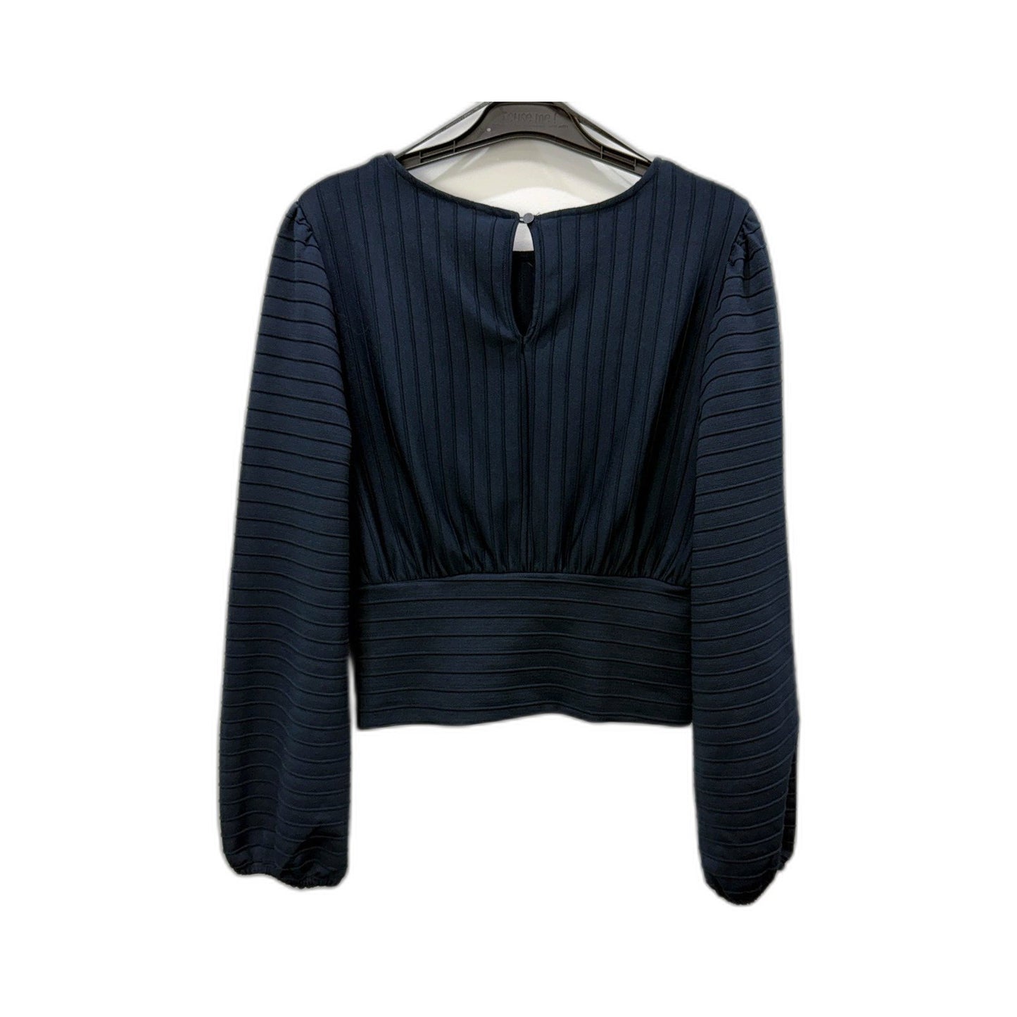 H&M Womens Ribbed Long Puff Sleeve Navy Blue Top for XS Size NEW