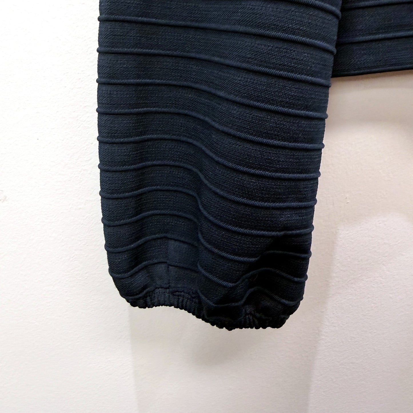 H&M Womens Ribbed Long Puff Sleeve Navy Blue Top for XS Size NEW