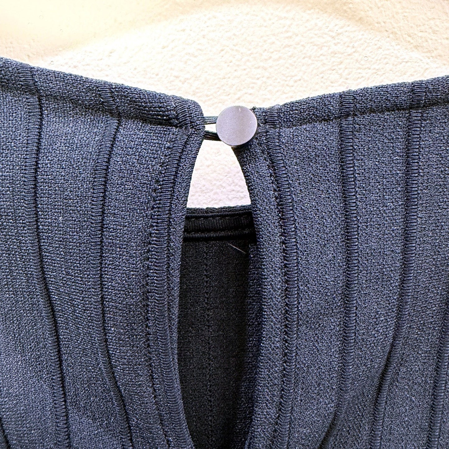 H&M Womens Ribbed Long Puff Sleeve Navy Blue Top for XS Size NEW