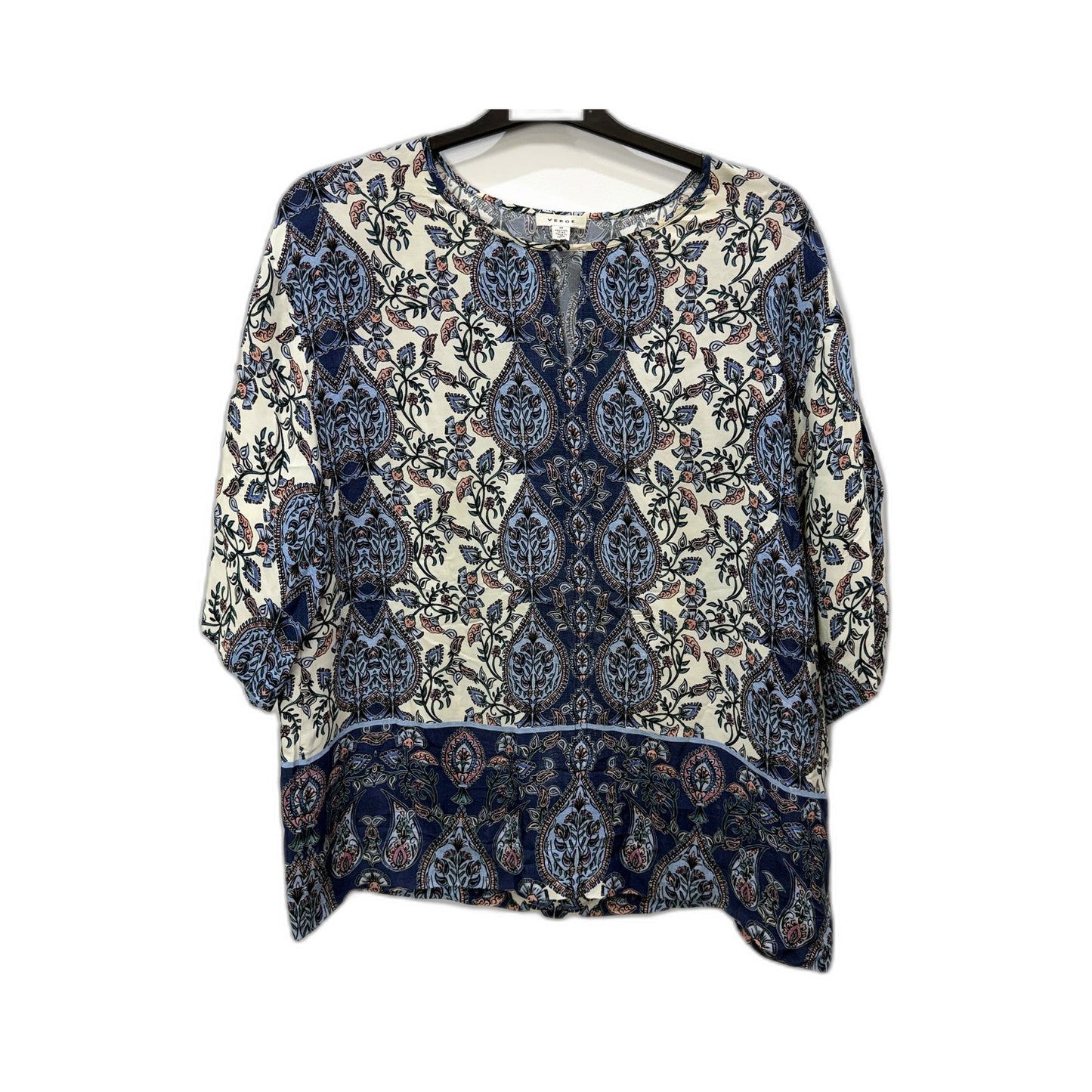 Verge Womens Viv Top - Floral Puff Sleeve Rayon Viscose Multi Color Size M
