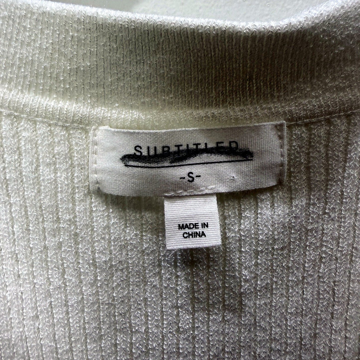 Subtitled Womens Ribbed Knit Pullover Sweater Crew Neck in White, Size S NEW