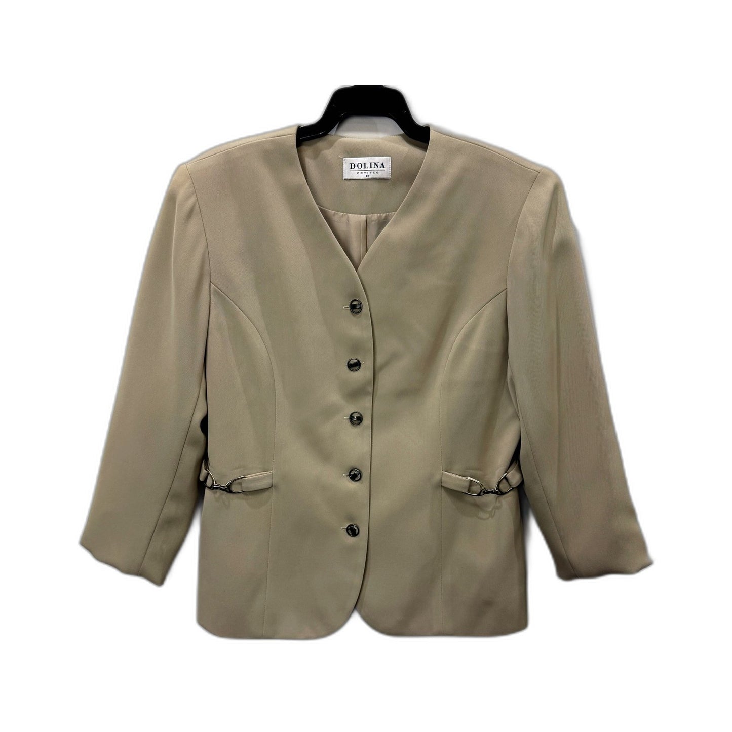 Dolina Womens Beige Lightweight Casual Petite Blazer Size 12