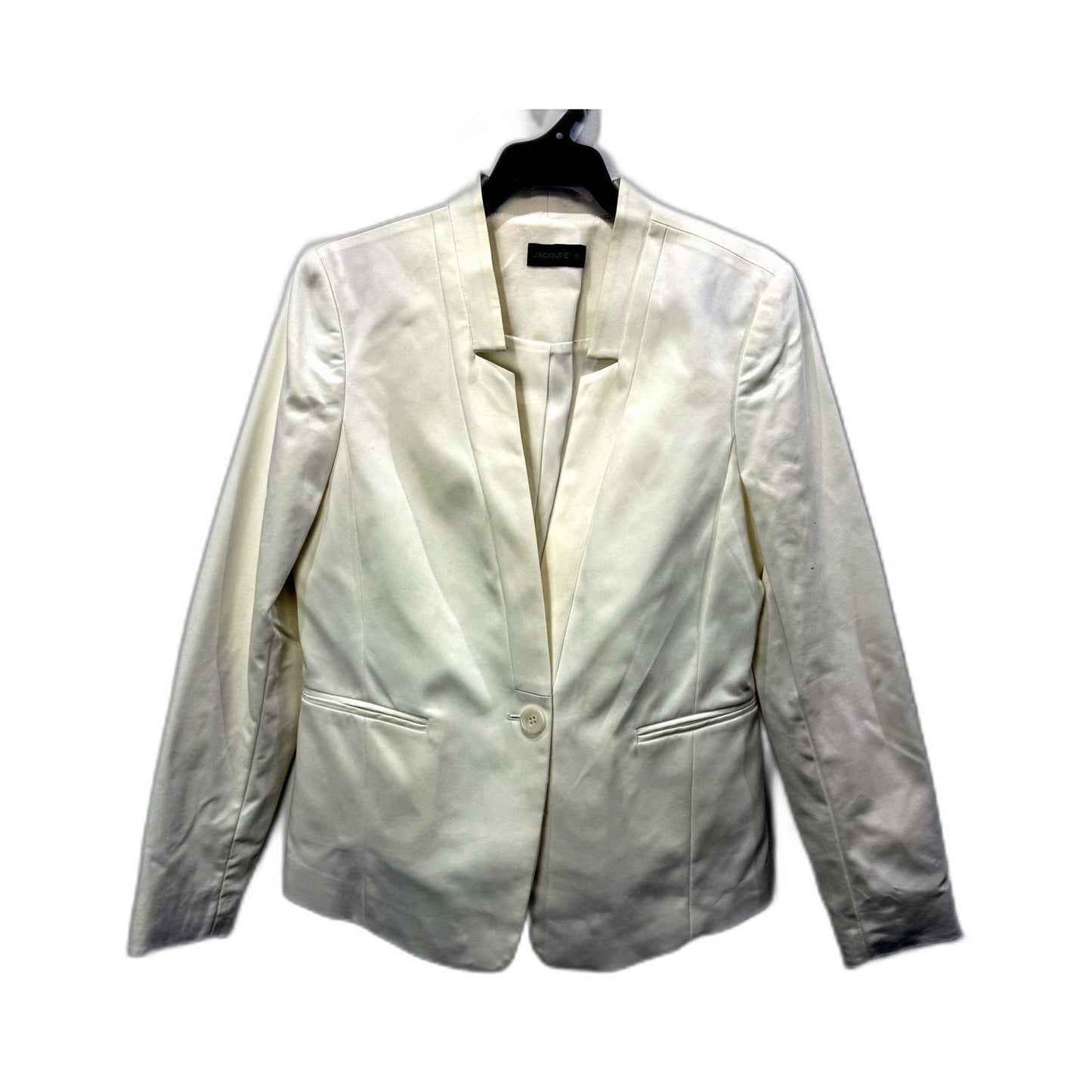 Jacquie Womens Cream Lightweight Elastic Waist Blazer Size 12