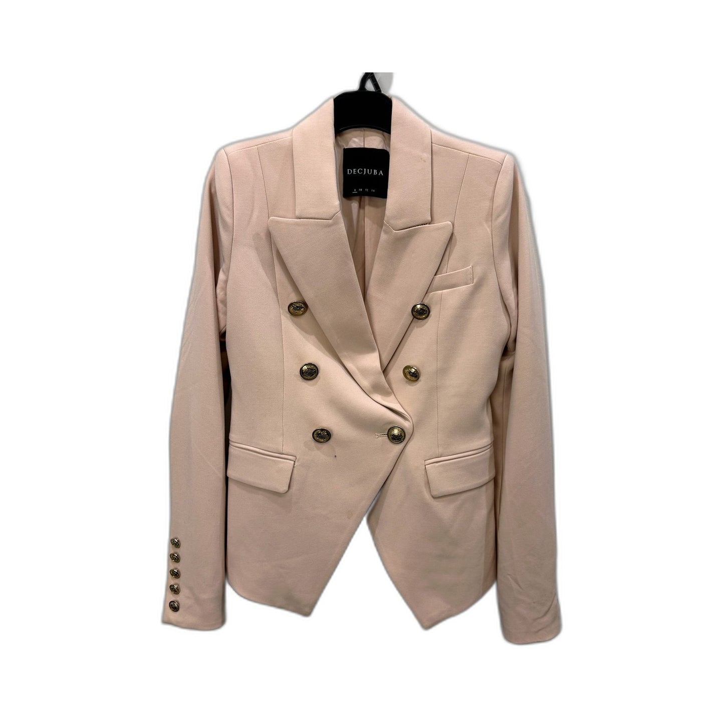 Decjuba Womens Pink Cotton Blend Double Breasted Blazer, Size 8
