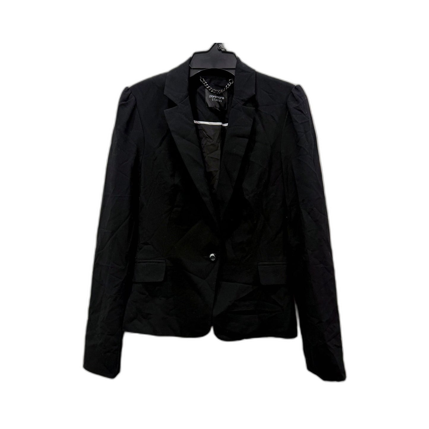 Portmans Womens Blazer Jacket Black Tailored Puff Shoulder Chain Detail Size 8