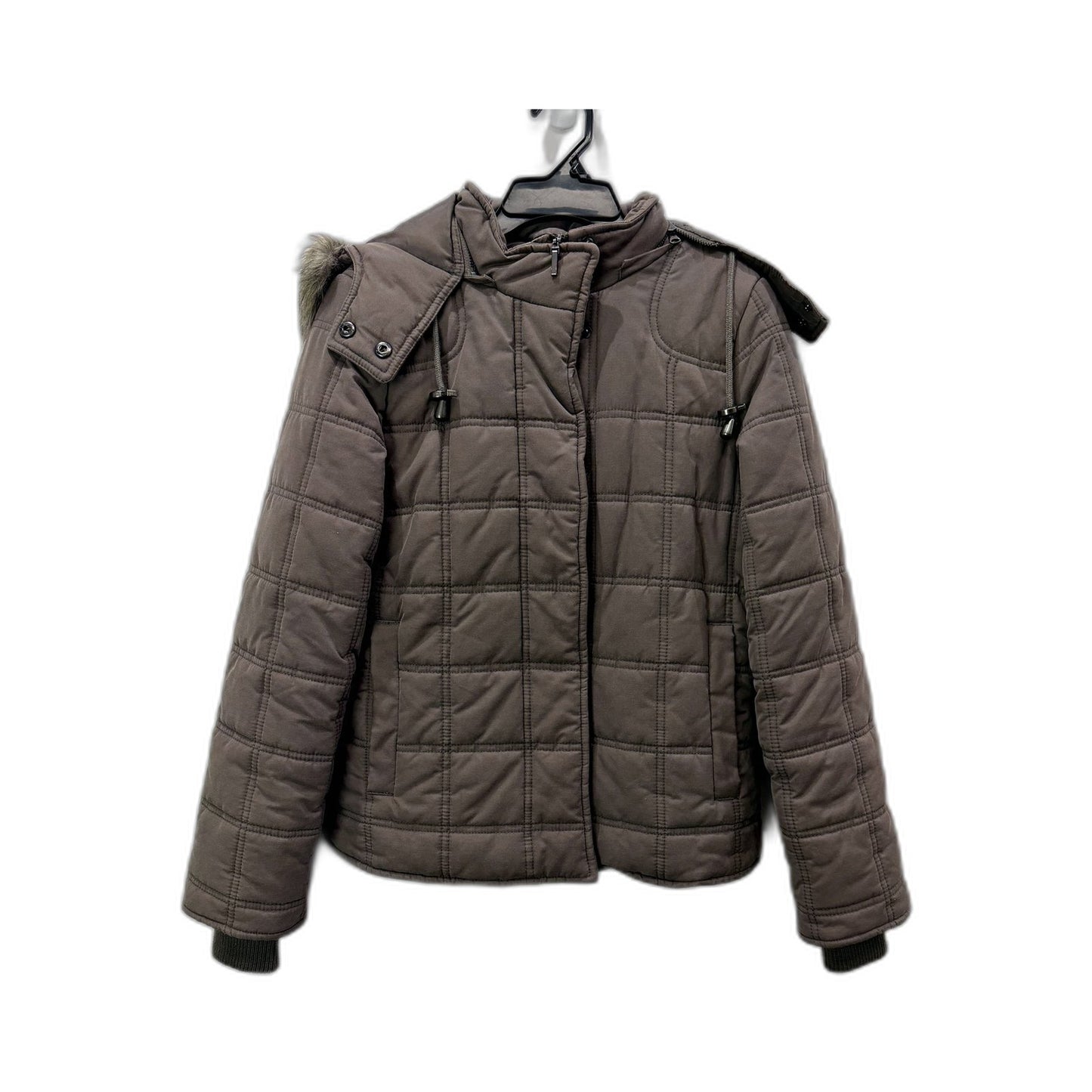 Giordano Womens Quilted Puffer Jacket with Hood Warm Winter Coat Taupe Size S