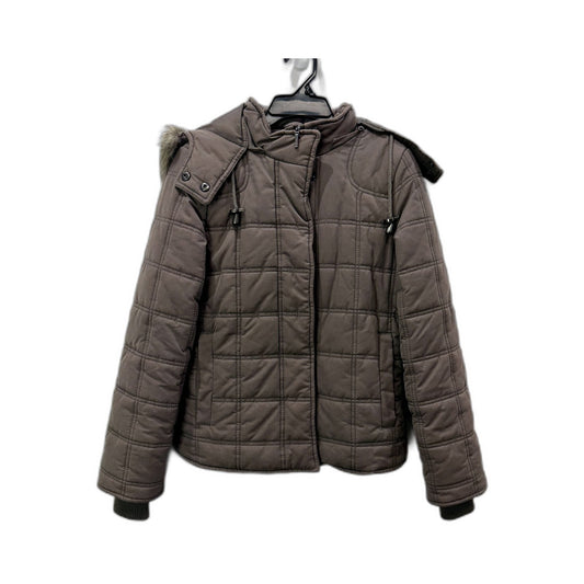 Giordano Womens Quilted Puffer Jacket with Hood Warm Winter Coat Taupe Size S