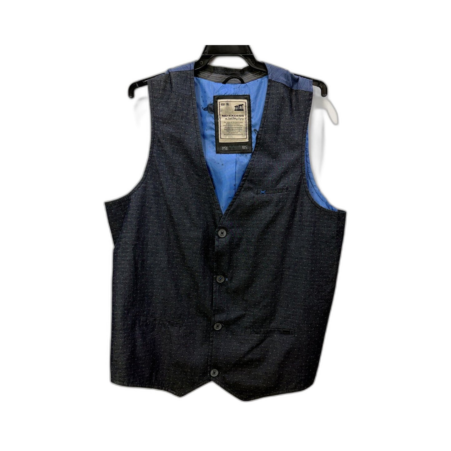 No Excess Mens Casual Denim Vest in Blue and Black, EU XL Size