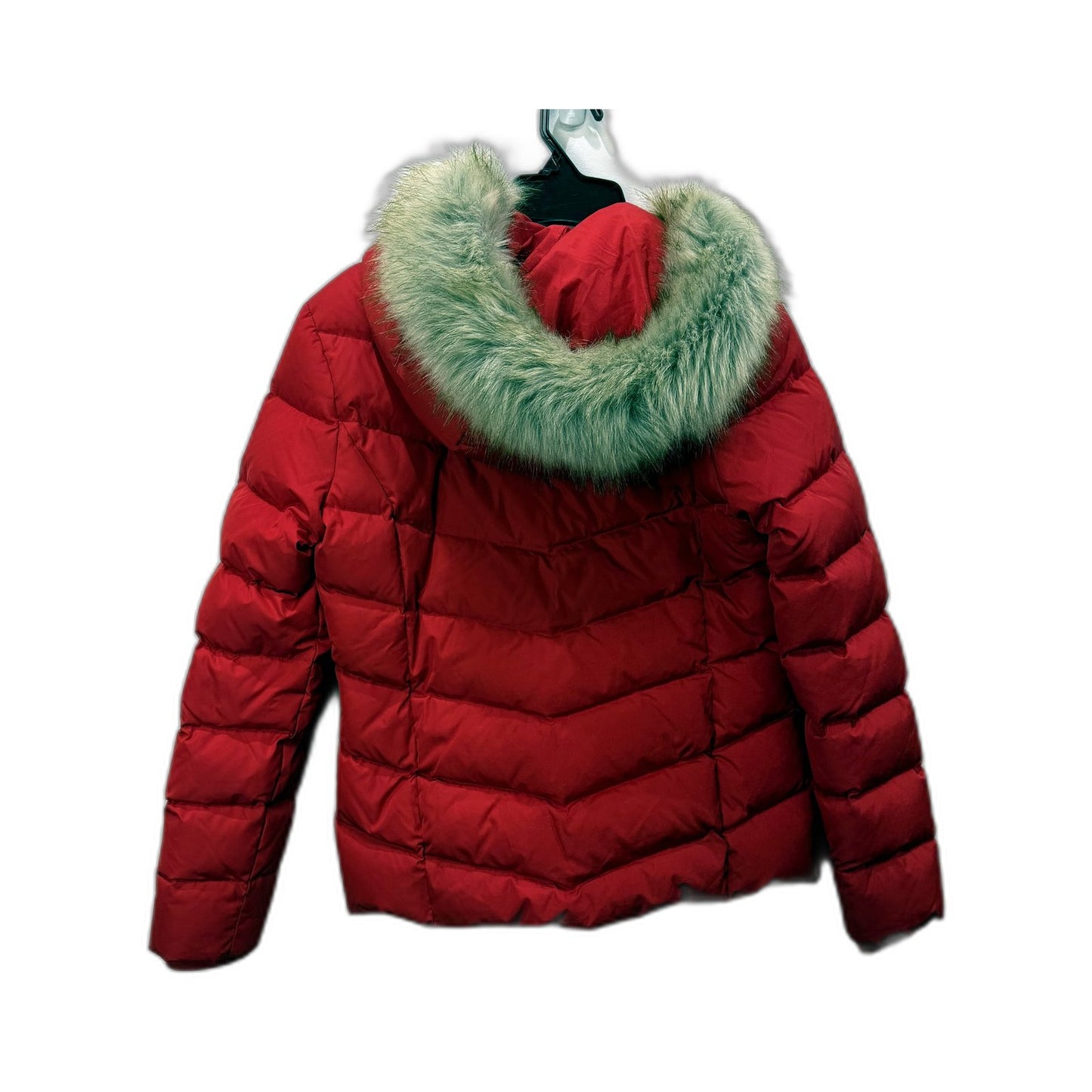 Calvin Klein Womens Hooded Down Jacket with Faux Fur Trim in Red, Size S NEW