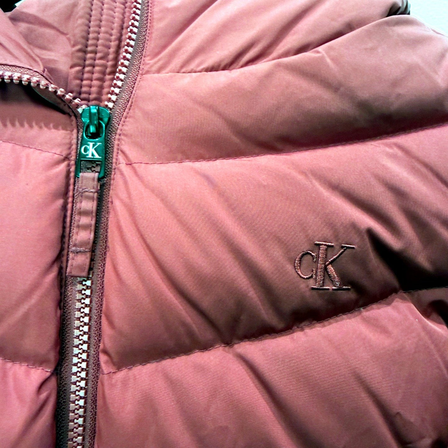 Calvin Klein Womens Hooded Down Jacket with Faux Fur Trim in Red, Size S NEW