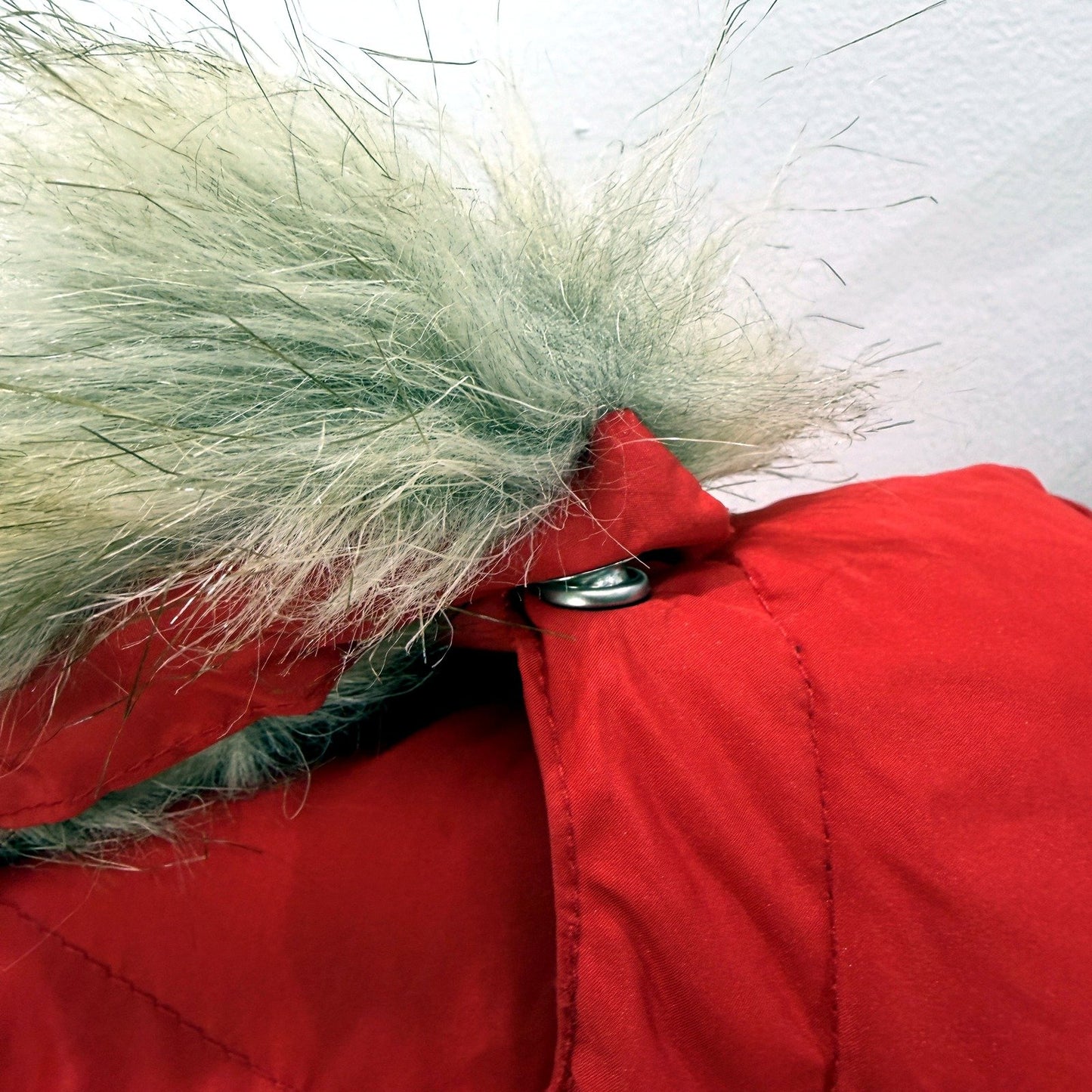 Calvin Klein Womens Hooded Down Jacket with Faux Fur Trim in Red, Size S NEW