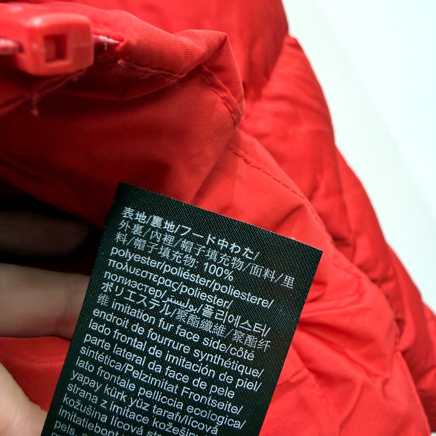 Calvin Klein Womens Hooded Down Jacket with Faux Fur Trim in Red, Size S NEW
