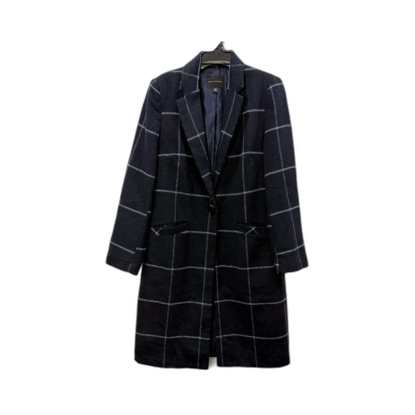 Dannii Minogue Womens Navy Striped Wool Blend Coat, Size 10 Petites